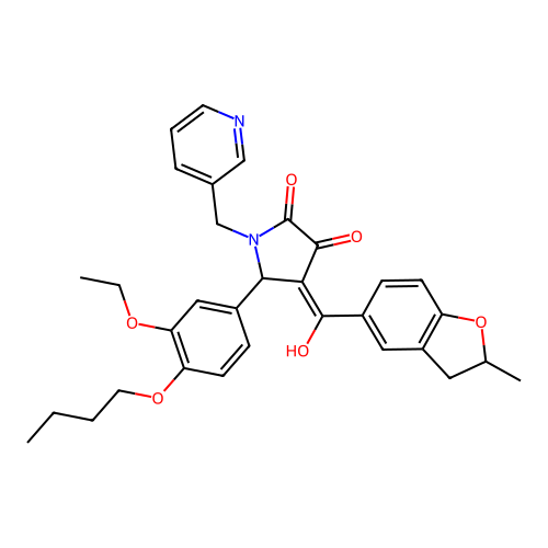 (4E)-5-(4-butoxy-3-ethoxyphenyl)-4-[hydroxy-(2-methyl-2,3-dihydro-1-benzofuran-5-yl)methylidene]-1-(pyridin-3-ylmethyl)pyrrolidine-2,3-dione structure