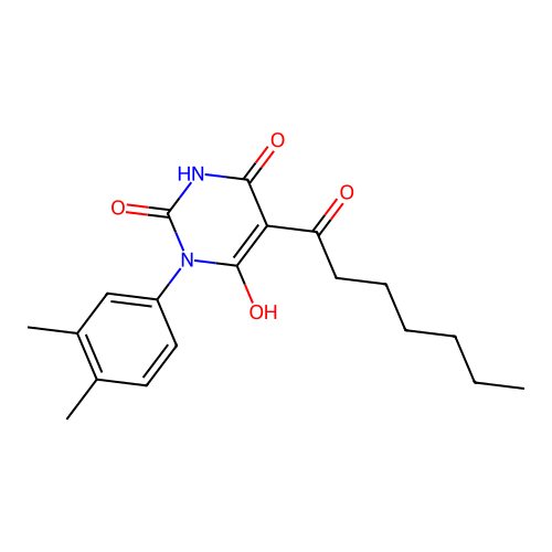 1-(3,4-dimethylphenyl)-5-heptanoyl-6-hydroxy-pyrimidine-2,4-dione structure