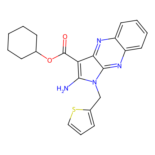 cyclohexyl 2-amino-1-(thiophen-2-ylmethyl)-1H-pyrrolo[2,3-b]quinoxaline-3-carboxylate structure