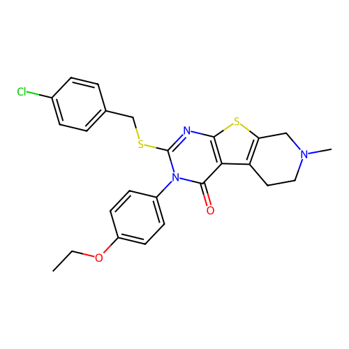 2-((4-chlorobenzyl)thio)-3-(4-ethoxyphenyl)-7-methyl-5,6,7,8-tetrahydropyrido[4',3':4,5]thieno[2,3-d]pyrimidin-4(3H)-one structure
