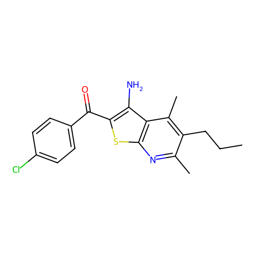 (3-amino-4,6-dimethyl-5-propylthieno[2,3-b]pyridin-2-yl)(4-chlorophenyl)methanone structure