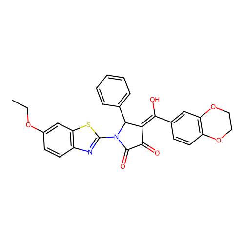 (4E)-4-[2,3-dihydro-1,4-benzodioxin-6-yl(hydroxy)methylidene]-1-(6-ethoxy-1,3-benzothiazol-2-yl)-5-phenylpyrrolidine-2,3-dione structure