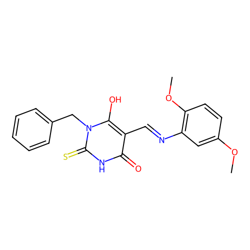 (5Z)-1-benzyl-5-[(2,5-dimethoxyanilino)methylidene]-2-sulfanylidene-1,3-diazinane-4,6-dione structure