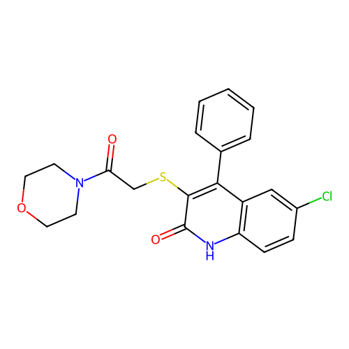 6-chloro-3-[(2-morpholin-4-yl-2-oxoethyl)thio]-4-phenylquinolin-2(1H)-one structure