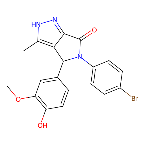 5-(4-bromophenyl)-4-(4-hydroxy-3-methoxyphenyl)-3-methyl-2,4-dihydropyrrolo[3,4-c]pyrazol-6-one structure
