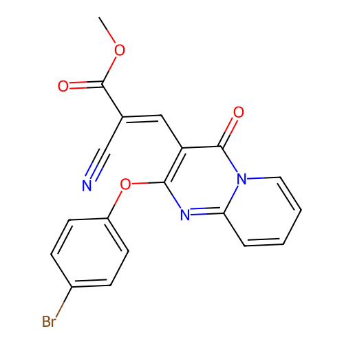 methyl (2E)-3-[2-(4-bromophenoxy)-4-oxo-4H-pyrido[1,2-a]pyrimidin-3-yl]-2-cyanoprop-2-enoate structure
