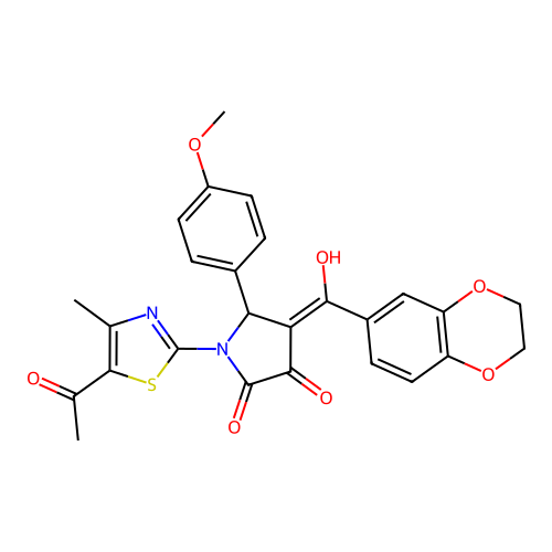 (4E)-1-(5-acetyl-4-methyl-1,3-thiazol-2-yl)-4-[2,3-dihydro-1,4-benzodioxin-6-yl(hydroxy)methylidene]-5-(4-methoxyphenyl)pyrrolidine-2,3-dione structure