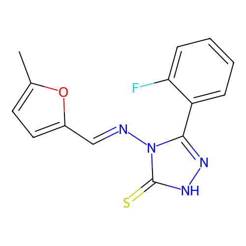 5-(2-F-PH)-4-(((5-Methyl-2-furyl)methylene)amino)-4H-1,2,4-triazole-3-thiol structure