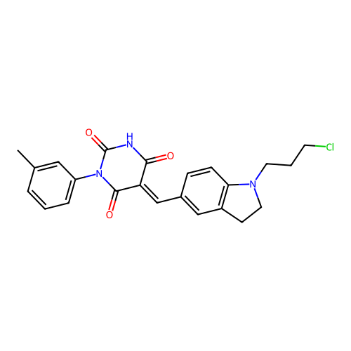 (5E)-5-[[1-(3-chloropropyl)-2,3-dihydroindol-5-yl]methylidene]-1-(3-methylphenyl)-1,3-diazinane-2,4,6-trione structure