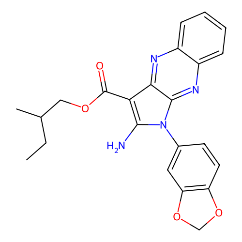 2-methylbutyl 2-amino-1-(1,3-benzodioxol-5-yl)-1H-pyrrolo[2,3-b]quinoxaline-3-carboxylate structure