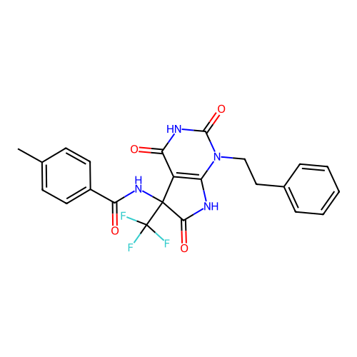 4-methyl-N-(2,4,6-trioxo-1-phenethyl-5-(trifluoromethyl)-2,3,4,5,6,7-hexahydro-1H-pyrrolo[2,3-d]pyrimidin-5-yl)benzamide structure