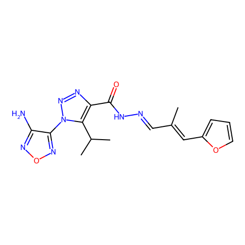 (E)-1-(4-amino-1,2,5-oxadiazol-3-yl)-N'-((E)-3-(furan-2-yl)-2-methylallylidene)-5-isopropyl-1H-1,2,3-triazole-4-carbohydrazide structure