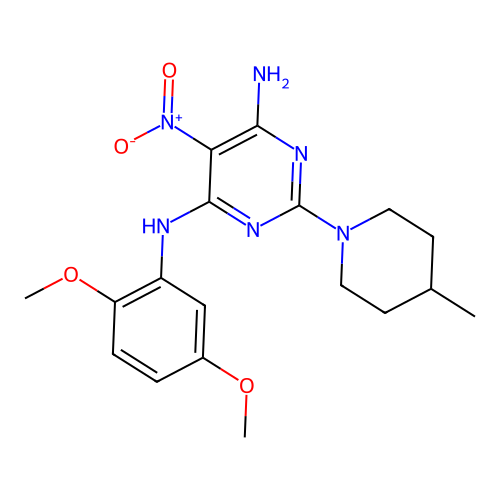 N-(2,5-dimethoxyphenyl)-2-(4-methylpiperidin-1-yl)-5-nitropyrimidine-4,6-diamine structure