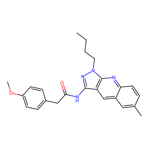N-(1-butyl-6-methyl-1H-pyrazolo[3,4-b]quinolin-3-yl)-2-(4-methoxyphenyl)acetamide structure