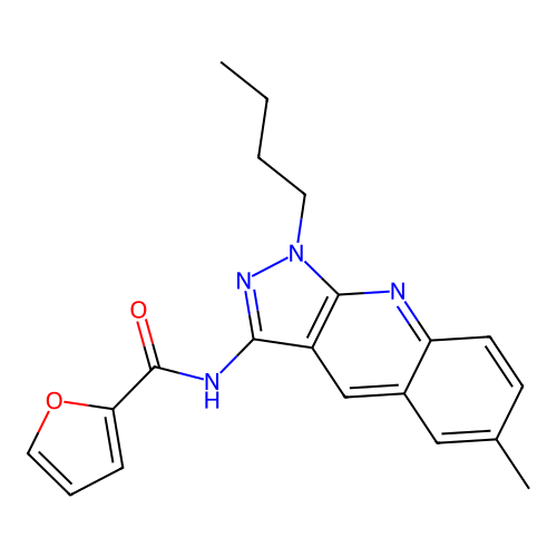 N-(1-butyl-6-methyl-1H-pyrazolo[3,4-b]quinolin-3-yl)furan-2-carboxamide structure