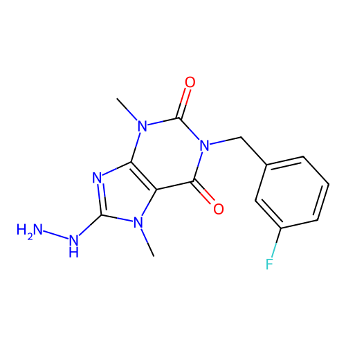 1-(3-fluorobenzyl)-8-hydrazinyl-3,7-dimethyl-3,7-dihydro-1H-purine-2,6-dione structure
