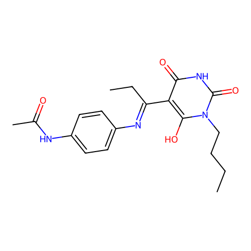 (E)-N-(4-((1-(1-butyl-2,4,6-trioxotetrahydropyrimidin-5(2H)-ylidene)propyl)amino)phenyl)acetamide structure