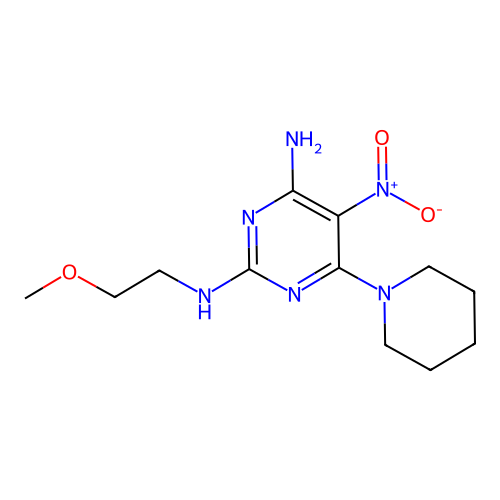 N~2~-(2-methoxyethyl)-5-nitro-6-(piperidin-1-yl)pyrimidine-2,4-diamine structure