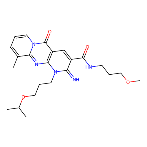 2-imino-1-(3-isopropoxypropyl)-N-(3-methoxypropyl)-10-methyl-5-oxo-2,5-dihydro-1H-dipyrido[1,2-a:2',3'-d]pyrimidine-3-carboxamide structure
