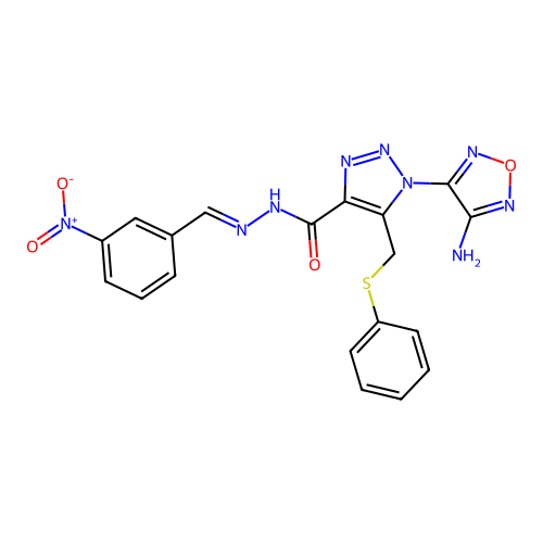 (E)-1-(4-amino-1,2,5-oxadiazol-3-yl)-N'-(3-nitrobenzylidene)-5-((phenylthio)methyl)-1H-1,2,3-triazole-4-carbohydrazide structure
