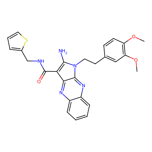 2-amino-1-(3,4-dimethoxyphenethyl)-N-(thiophen-2-ylmethyl)-1H-pyrrolo[2,3-b]quinoxaline-3-carboxamide structure
