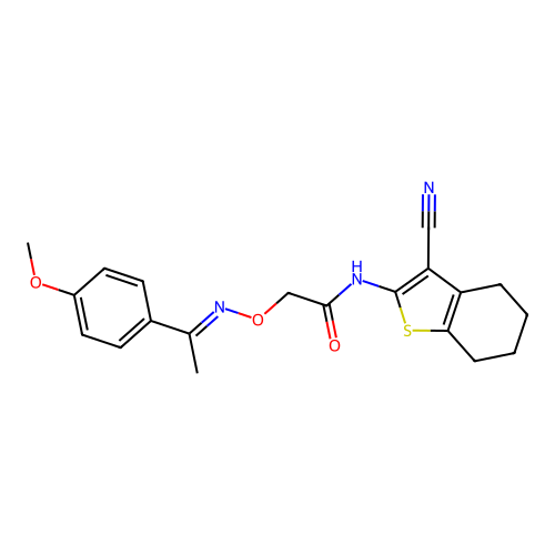 (E)-N-(3-cyano-4,5,6,7-tetrahydrobenzo[b]thiophen-2-yl)-2-(((1-(4-methoxyphenyl)ethylidene)amino)oxy)acetamide structure