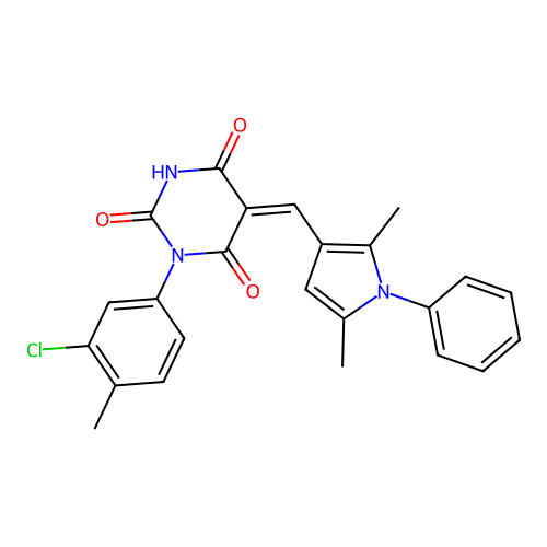 (5Z)-1-(3-chloro-4-methylphenyl)-5-[(2,5-dimethyl-1-phenylpyrrol-3-yl)methylidene]-1,3-diazinane-2,4,6-trione structure