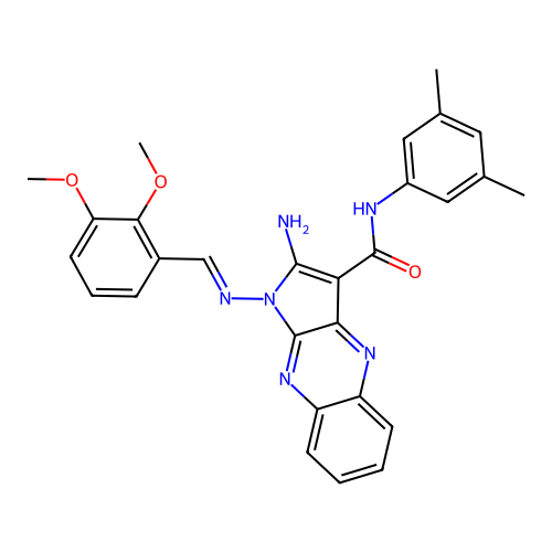 (E)-2-amino-1-((2,3-dimethoxybenzylidene)amino)-N-(3,5-dimethylphenyl)-1H-pyrrolo[2,3-b]quinoxaline-3-carboxamide structure