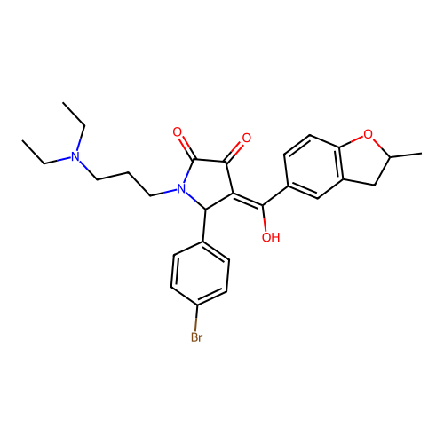 (4E)-5-(4-bromophenyl)-1-[3-(diethylamino)propyl]-4-[hydroxy-(2-methyl-2,3-dihydro-1-benzofuran-5-yl)methylidene]pyrrolidine-2,3-dione structure