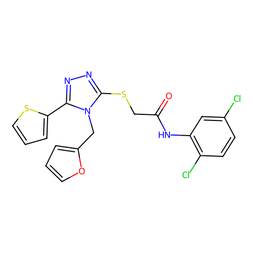 N-(2,5-dichlorophenyl)-2-{[4-(furan-2-ylmethyl)-5-(thiophen-2-yl)-4H-1,2,4-triazol-3-yl]sulfanyl}acetamide structure