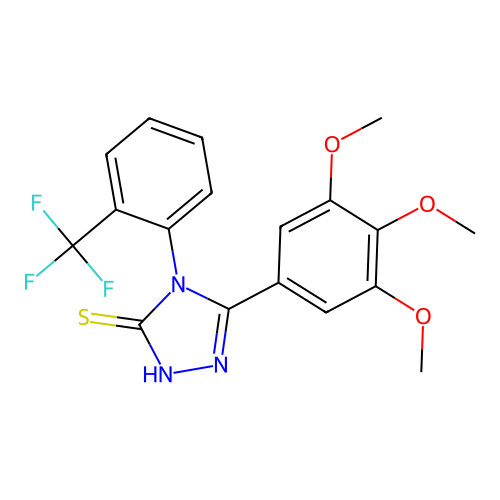 4-(2-(trifluoromethyl)phenyl)-5-(3,4,5-trimethoxyphenyl)-4H-1,2,4-triazole-3-thiol structure