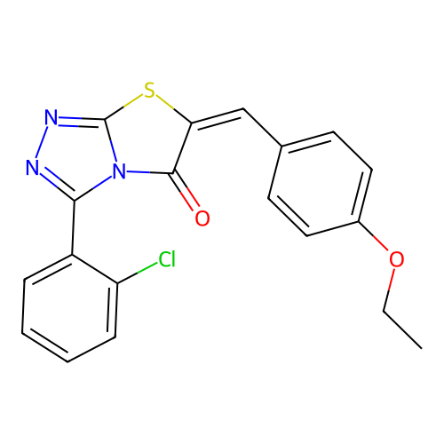 (E)-3-(2-chlorophenyl)-6-(4-ethoxybenzylidene)thiazolo[2,3-c][1,2,4]triazol-5(6H)-one structure
