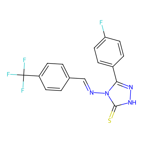 (E)-5-(4-fluorophenyl)-4-((4-(trifluoromethyl)benzylidene)amino)-4H-1,2,4-triazole-3-thiol structure