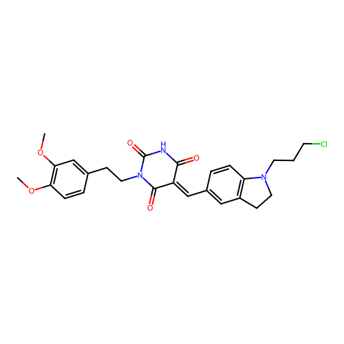 (5E)-5-[[1-(3-chloropropyl)-2,3-dihydroindol-5-yl]methylidene]-1-[2-(3,4-dimethoxyphenyl)ethyl]-1,3-diazinane-2,4,6-trione structure