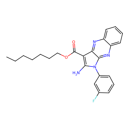 heptyl 2-amino-1-(3-fluorophenyl)-1H-pyrrolo[2,3-b]quinoxaline-3-carboxylate structure