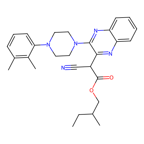 2-methylbutyl 2-cyano-2-[3-[4-(2,3-dimethylphenyl)piperazin-1-yl]quinoxalin-2-yl]acetate structure