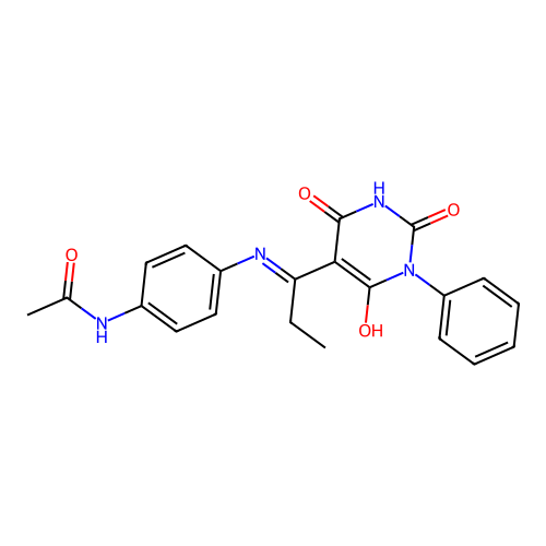 N-[4-[1-(2,4,6-trioxo-1-phenyl-1,3-diazinan-5-ylidene)propylamino]phenyl]acetamide structure