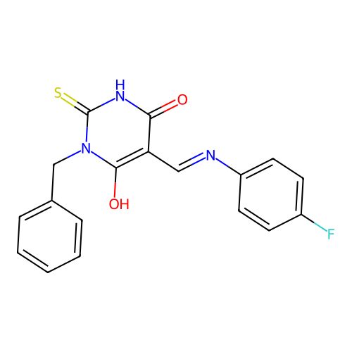 (5Z)-1-benzyl-5-[(4-fluoroanilino)methylidene]-2-sulfanylidene-1,3-diazinane-4,6-dione structure