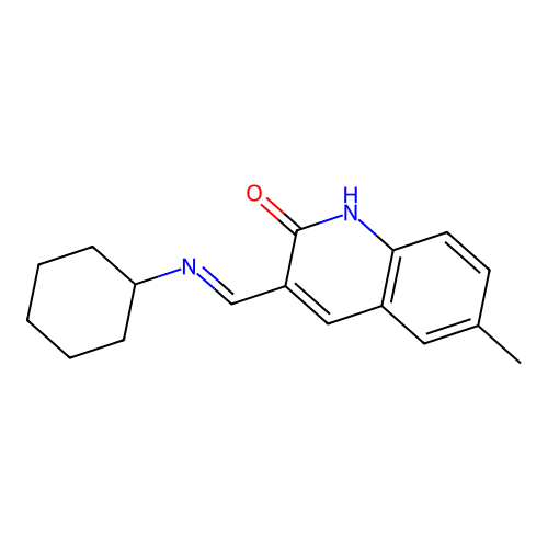3-[(E)-(cyclohexylimino)methyl]-6-methylquinolin-2(1H)-one structure