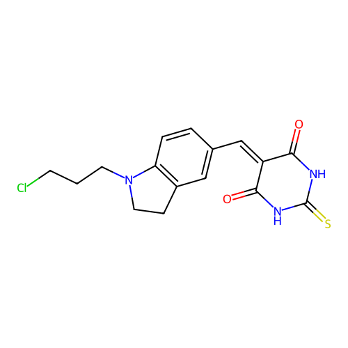 5-[[1-(3-chloropropyl)-2,3-dihydroindol-5-yl]methylidene]-2-sulfanylidene-1,3-diazinane-4,6-dione structure