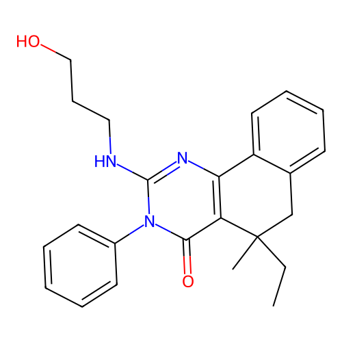 5-Ethyl-2-((3-hydroxypropyl)amino)-5-methyl-3-phenyl-5,6-dihydrobenzo[h]quinazolin-4(3H)-one structure