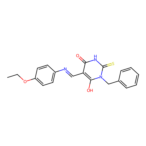 (Z)-1-benzyl-5-(((4-ethoxyphenyl)amino)methylene)-2-thioxodihydropyrimidine-4,6(1H,5H)-dione structure