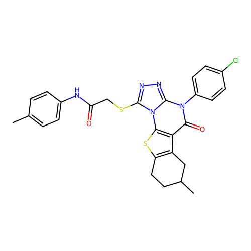 2-((4-(4-chlorophenyl)-7-methyl-5-oxo-4,5,6,7,8,9-hexahydrobenzo[4,5]thieno[3,2-e][1,2,4]triazolo[4,3-a]pyrimidin-1-yl)thio)-N-(p-tolyl)acetamide structure