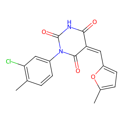 (5Z)-1-(3-chloro-4-methylphenyl)-5-[(5-methylfuran-2-yl)methylidene]-1,3-diazinane-2,4,6-trione structure