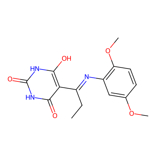 5-[1-(2,5-Dimethoxy-phenylamino)-propylidene]-pyrimidine-2,4,6-trione structure