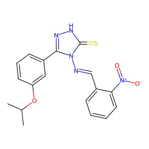 (E)-5-(3-isopropoxyphenyl)-4-((2-nitrobenzylidene)amino)-4H-1,2,4-triazole-3-thiol structure