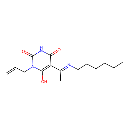 5-[1-(hexylamino)ethylidene]-1-prop-2-enyl-1,3-diazinane-2,4,6-trione structure