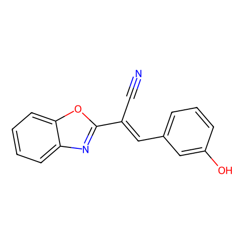 (2E)-2-(1,3-benzoxazol-2-yl)-3-(3-hydroxyphenyl)prop-2-enenitrile structure