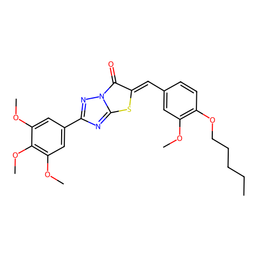 (5Z)-5-[3-methoxy-4-(pentyloxy)benzylidene]-2-(3,4,5-trimethoxyphenyl)[1,3]thiazolo[3,2-b][1,2,4]triazol-6(5H)-one structure