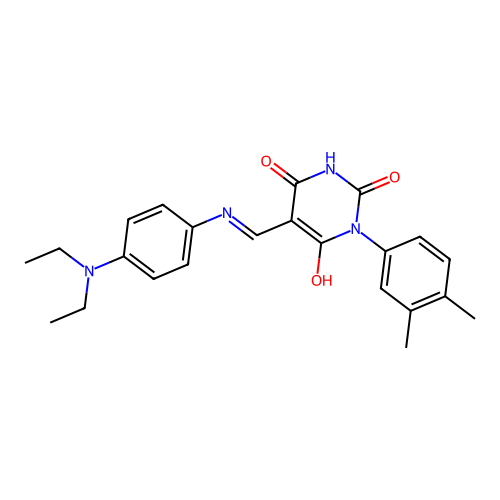 (5E)-5-[[4-(diethylamino)anilino]methylidene]-1-(3,4-dimethylphenyl)-1,3-diazinane-2,4,6-trione structure